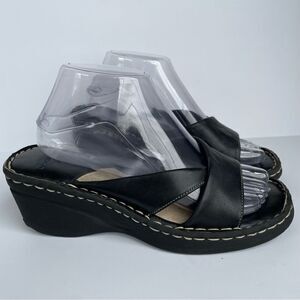 Dockers Black Leather Sandals Wedges Soothe Comfort Shoes Women Size 8.5
